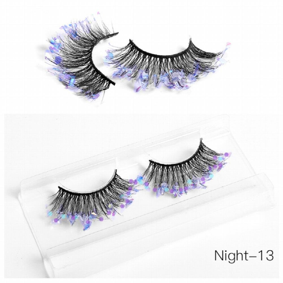 Glitter Colored False Eyelashes With Sequins layer Fluffy 8D Volume Curly Faux Mink Lashes Cosplay Party Stage Makeup EyeLashes