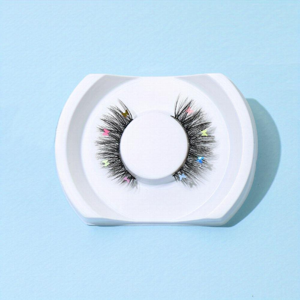 Butterfly Sequin Decor Long False Eyelashes Makeup Lashes With Butterfly Ornaments Reusable And Easy To Wear For Christmas