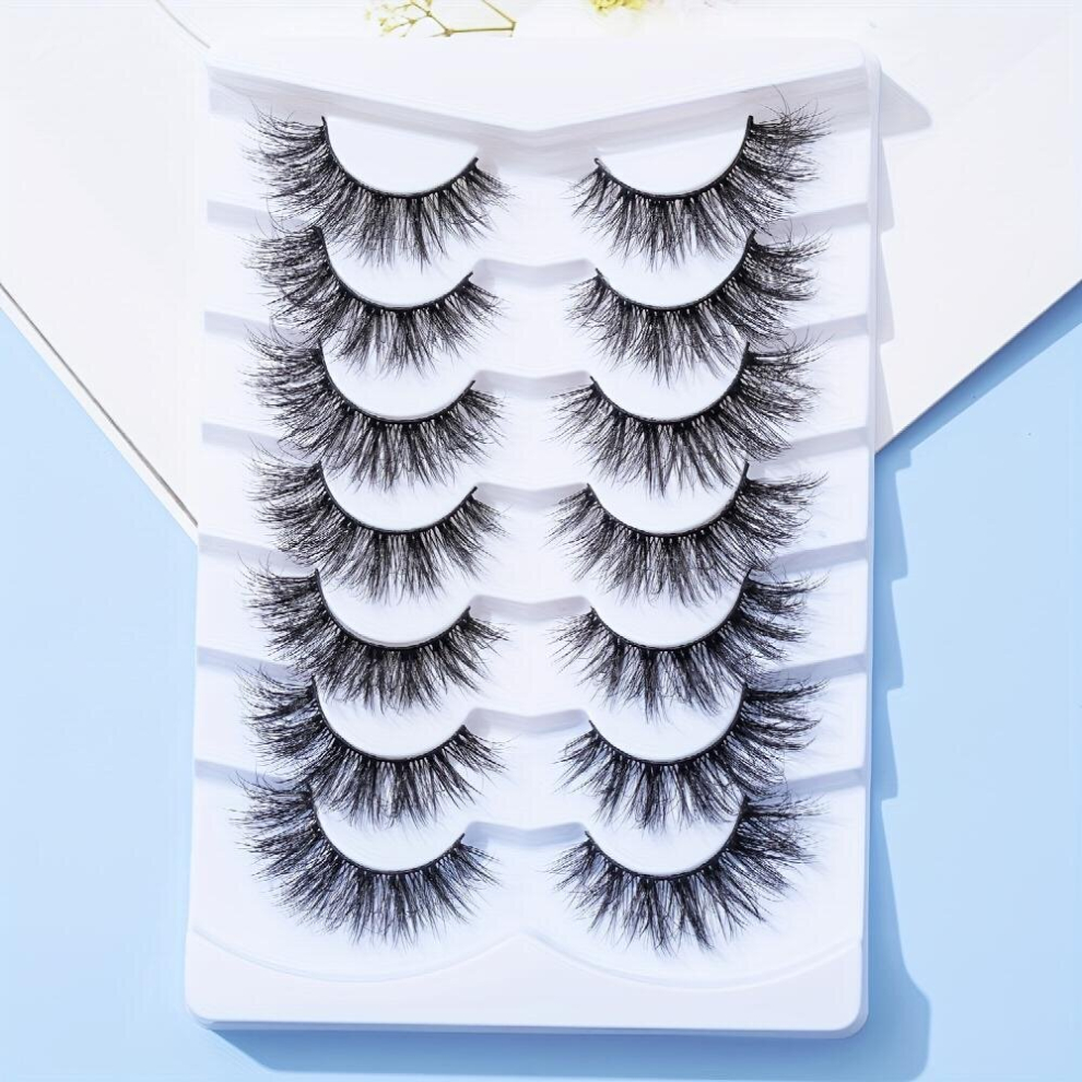 7 Pairs False Eyelashes Cat Eyes Look 5D Curly Lashes End Eye Elongated Fluffy Cross False Eyelashes Messy Thick Lashes 14mm