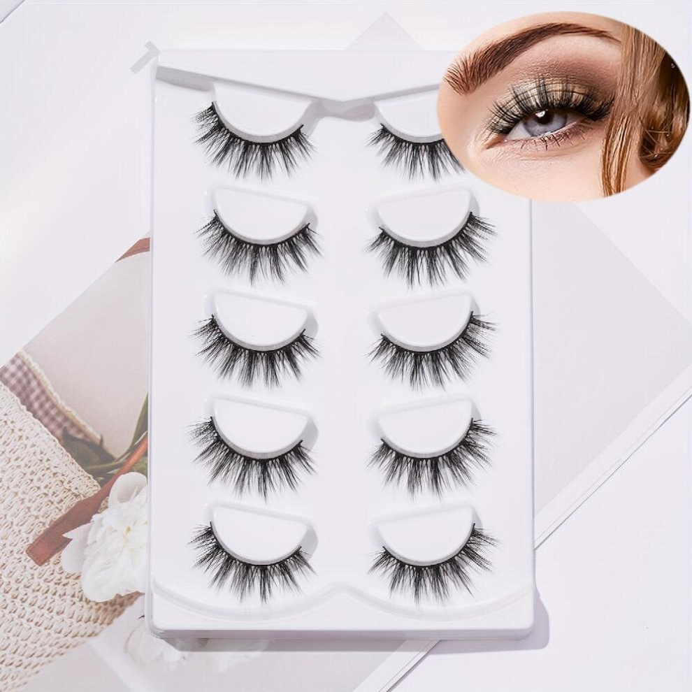 5 Pairs 14mm Manga Lashes 3D Crisscross False Eyelashes Fluffy Wispy Anime Lashes Extension For Cosplay Daily Makeup