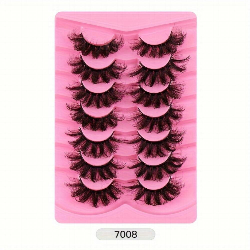 Multicoloured False Eyelashes 7 Pairs Faux Mink Lashes Thick Volume Eyelashes Messy Curly Lashes Dramatic Look Strip Eyelashes