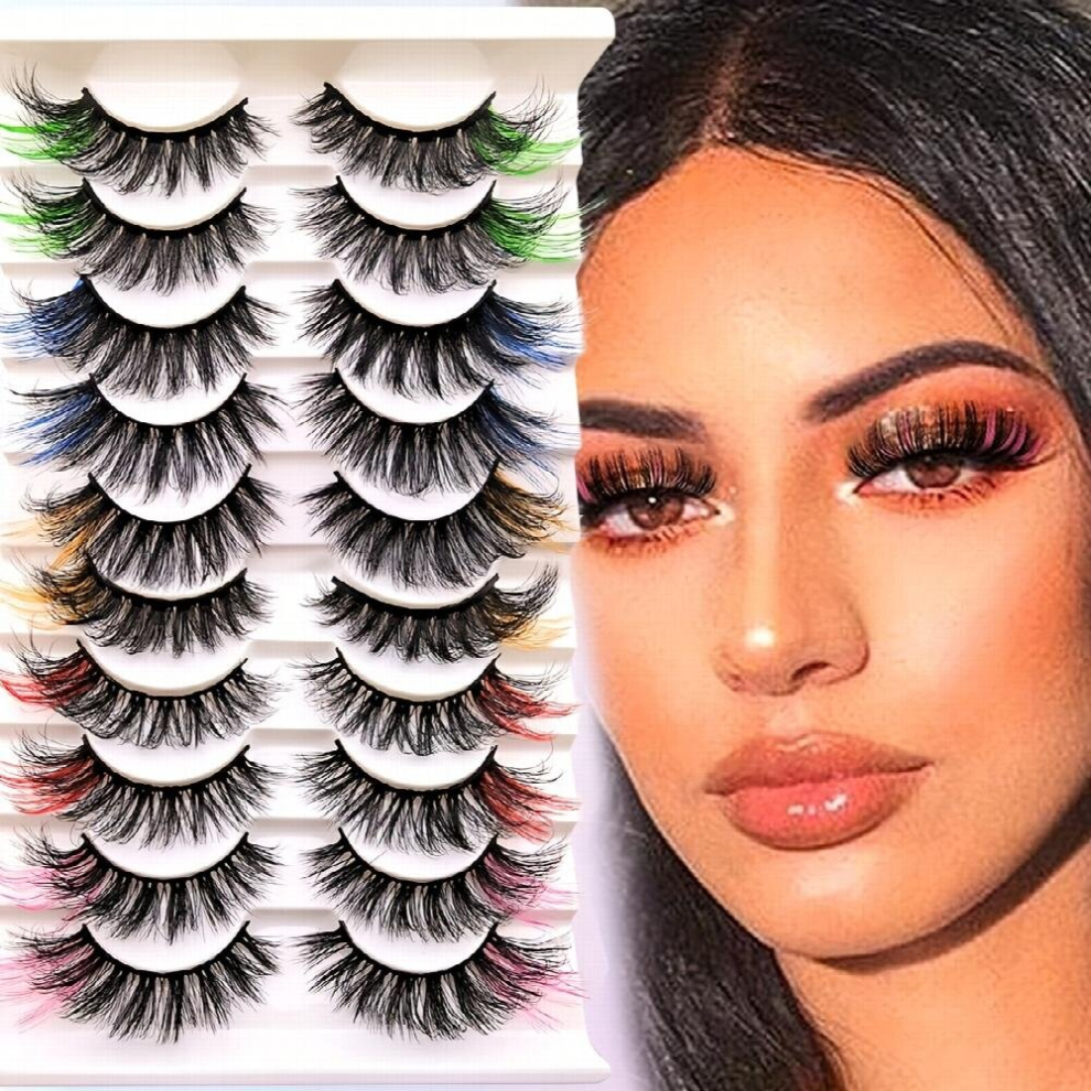 10 Pairs Colored Eyelashes 22mm Fluffy False Eyelashes Cat Eye Look Colorful Strip Lashes Extensions