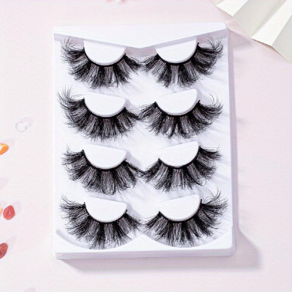 4 Pairs 6D Cross Style Messy False Eyelashes Fluffy Wispy Curly Makeup Lashes Extension For Daily Party Stage Use 25mm