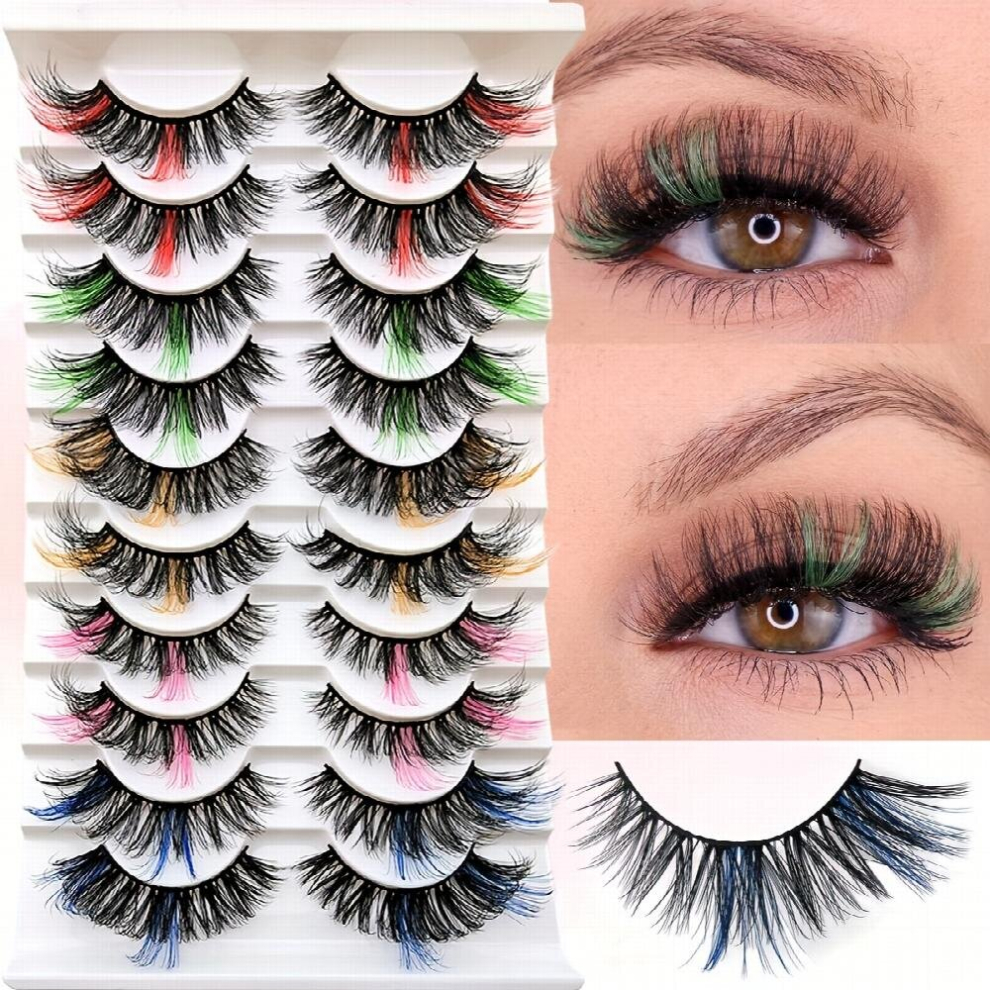 10 Pairs Colored False Eyelashes 23mm Fluffy Eyelashes Cat Eye Look Colorful Strip Lashes Look Like Extensions Eyelashes