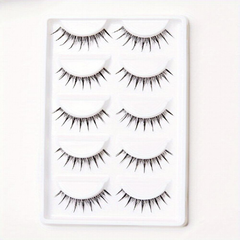 5 Pairs Manga Lashes Clear Band Crisscross Wispy Style False Eyelashes Japanese Style Anime Lashes For Cosplay Daily Wear