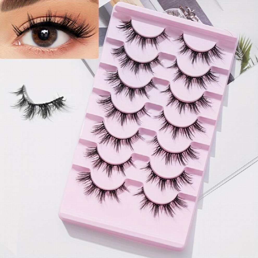 Black 7 Pairs Spiky Manga Lashes Crisscross Natural Anime Lashes Makeup Lash Extension For Cosplay Party Wear 16Mm