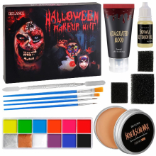 SFX Special Effect Makeup Kit Supplies Professional Halloween Makeup Kit 14pcs With Scar Wax Coagulated Blood Brushes Face Body Paint Tipple Sponges S