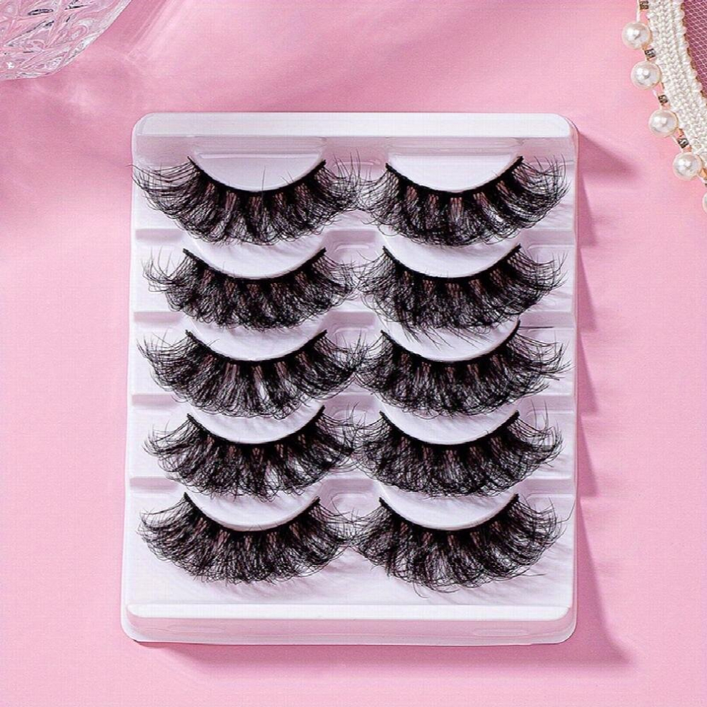 5pairs 8D Voluminous Curly Multilayered False Eyelashes Fluffy Curly 22mm Fishtail False Eyelashes For Women Girls