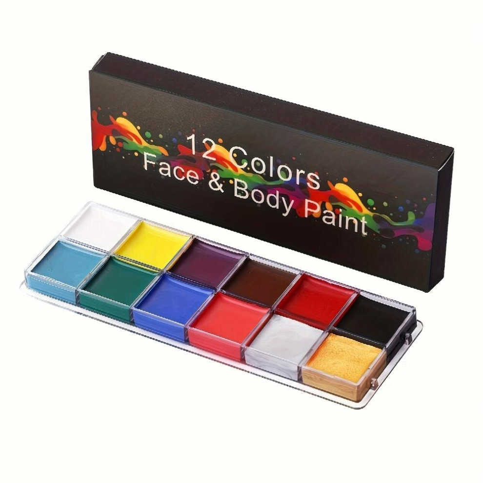 Multicoloured 12 Colors Halloween Makeup Face Paint Body Paint Palette Professional Body Art Party Fancy Dress Tattoo Face Painting Kits For Adults
