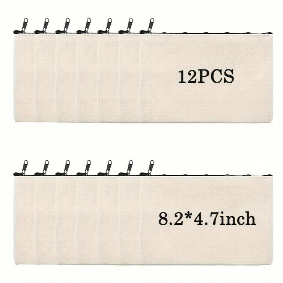 Multicoloured 12Pcs Set 20 83X11 94 Cm Blank Bag Diy Bag Canvas Pencil Bag Blank Makeup Bag Canvas Cosmetic Bag Multifunctional Travel Toiletry Organizer Bag