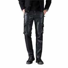 Winter Mens Warm Leather Pants Side Pockets Motorcycle Pu Leather Trousers For Male Fleece Lined Size 29-40