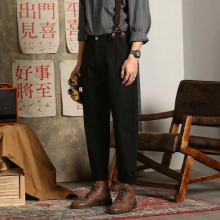 Men Spring Autumn Retro Straight Loose Pants Mens Casual Pockets Pants Jumpsuit Male Solid Long Overalls V92