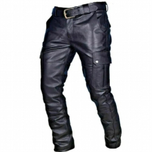 PU Faux Leather Pants Men Loose Waterproof Motorcycle PU Leather Trousers
