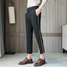 mens drape stitching spring and autumn casual pants high-end straight cropped trousers