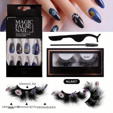 Halloween Nail And Eyelash Set 1pair Mink False Eyelashes Multilayer Thick Messy False Eyelashes 8D Curl Eyelashes & 24 Nail Pieces Colored Halloween