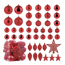 (Red) Xmas Tree Decorative Bauble Set Shatterproof Balls Star Ornaments Christmas Gift