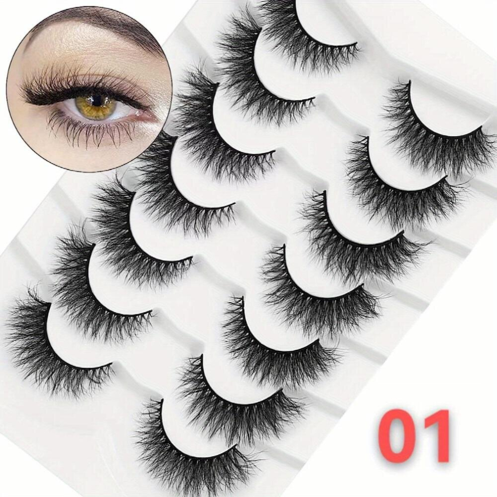 Multicoloured 7 Pairs False Eyelashes Fluffy Cat Eye Lashes Natural Look Slender False Eyelashes