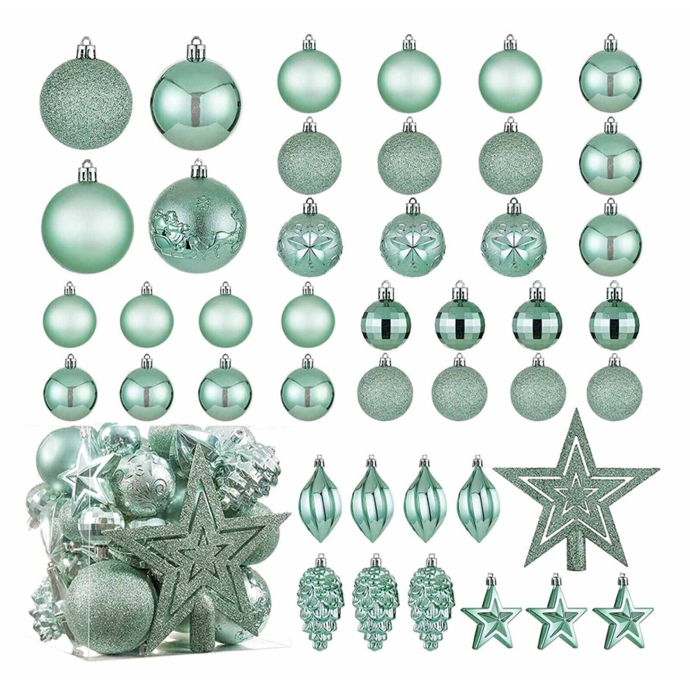 (Green) Xmas Tree Decorative Bauble Set Shatterproof Balls Star Ornaments Christmas Gift