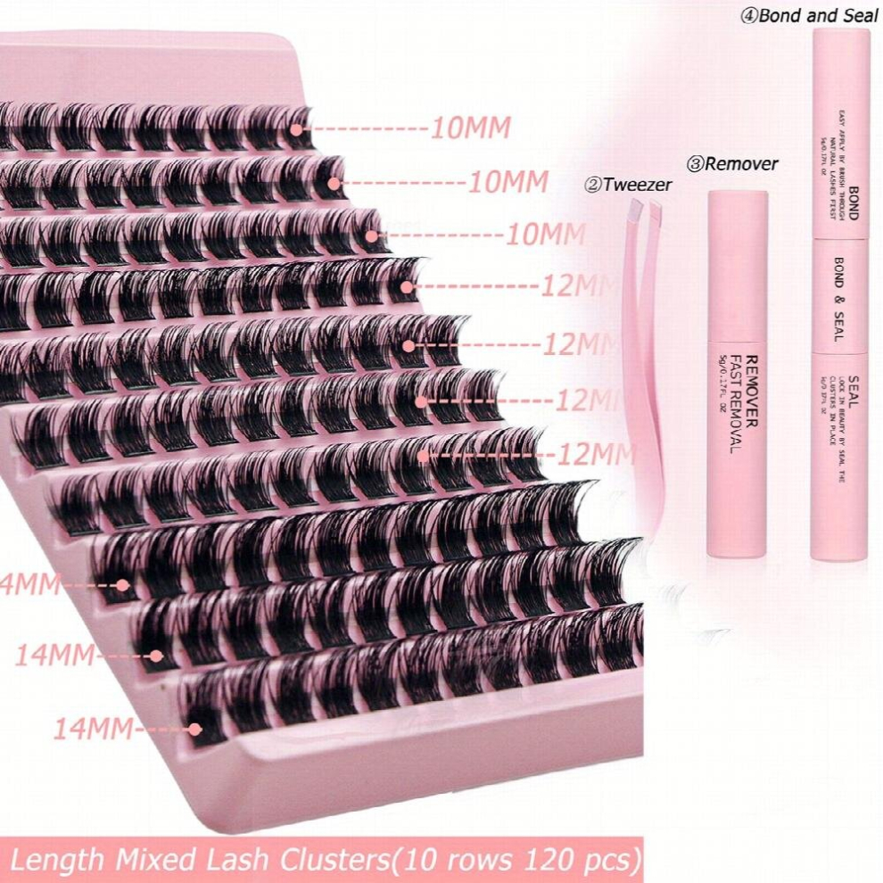 Multicoloured Diy Lash Extension Kit Lash Clusters 120Pcs With Bond And Seal Individual Lashes Tweezers Kit Cluster Lashes Wispy D Curling False Eyelash 10 Rows 10