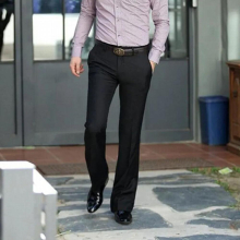 Men Flared Boot Cut Trousers No Lroning Required Business Casual British Office Slim Comfortable Formal Bottom Suit Pants