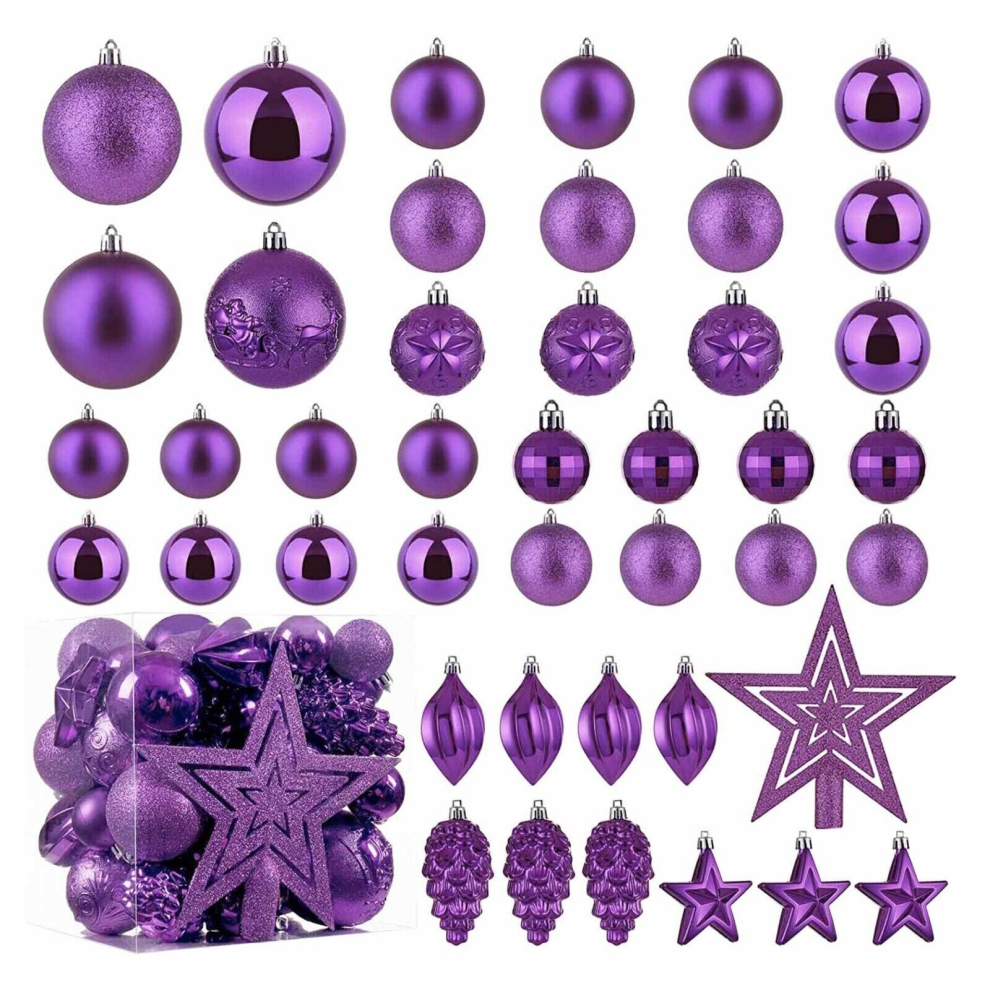 (Purple) Xmas Tree Decorative Bauble Set Shatterproof Balls Star Ornaments Christmas Gift