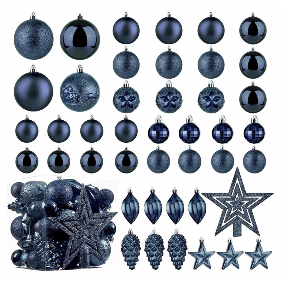 (Blue) Xmas Tree Decorative Bauble Set Shatterproof Balls Star Ornaments Christmas Gift