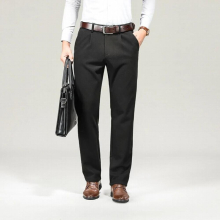 Autumn Winter Mens Loose Straight Warm Woolen Cloth Smart Casual Pants Mens Soft Comfortable Elastic Dress Trousers