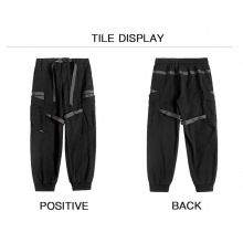 Harajuku Ribbon Overalls jogger pants Cargo Hip Hop Punk Streetwear pocket women/Mens clothes Casual