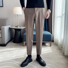 Classic Mens Woolen Casual Pants Business Solid Style Slim Long Trousers High Wool Pant T158