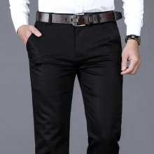 Classic Style Autumn Mens Regular Fit Dark Grey Pants Business Thick Elastic Straight Trousers Male