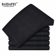 Autumn Winter Big Size Thicken Classic Lattic Elastic Business Casual Pants High Slif Fit Straight Work Trousers 48