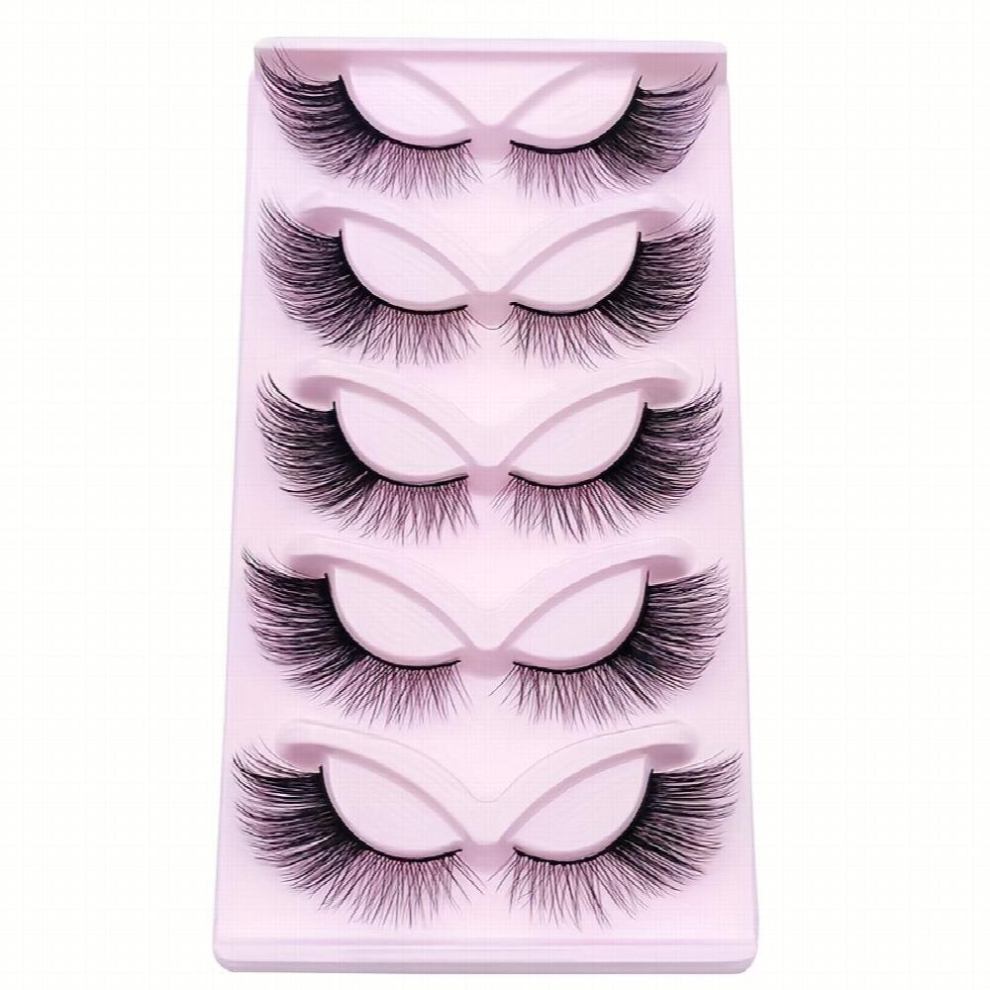 Multicoloured 5 Pairs Cat Eye Lashes Winged Wispy Natural False Eyelashes Makeup Fox Eye Faux Mink Eyelashes