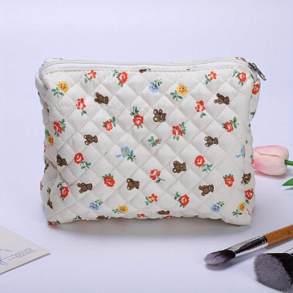Cartoon Bear Flower Makeup Bag Large Capacity Portable Travel Toiletry Bag Sundry Organizer Makeup Brush Bag Stationery Storage Bag Gift For Students