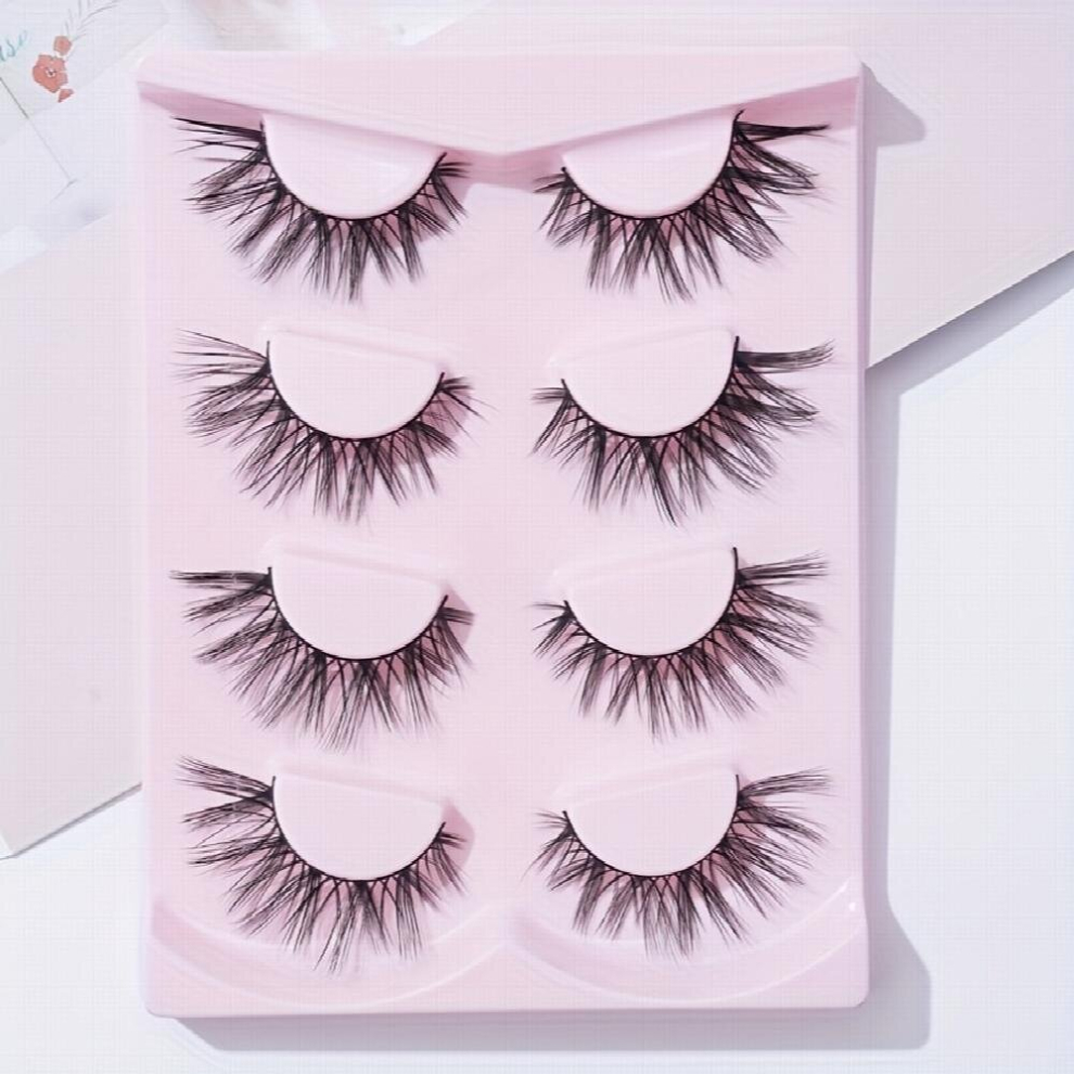 4 Pairs Full False Lashes Fishtail Eyelashes 18mm Tail Elongated Eyelashes Fluffy Cross Volumized Eyelashes