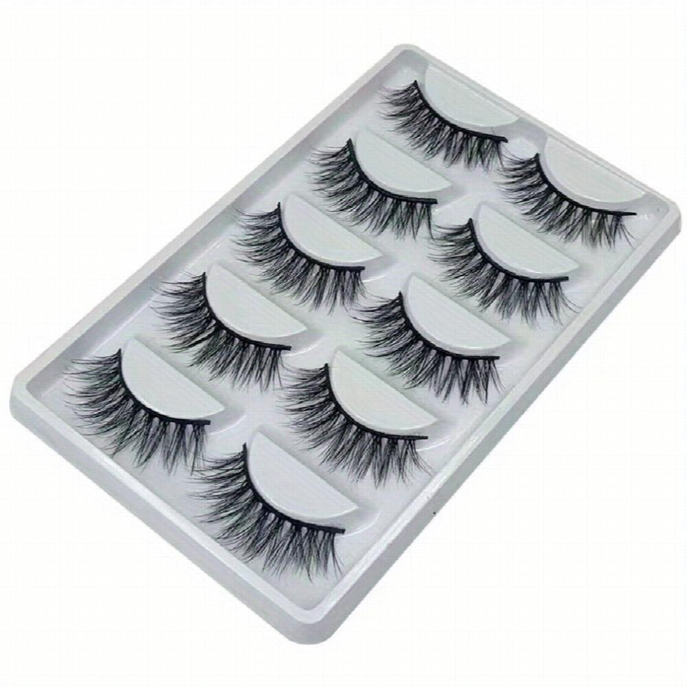3D Three dimensional Lashes Multilayer Bushy Cross Style Natural Curling Makeup Doll Big Eye False Eyelashes 5 Pairs Pack