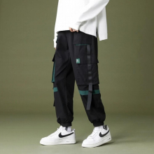 Drawstring Multi-pocke Wide Leg Length Trousers Hip-Pop Pockets Overalls Casual Jogger Pants