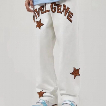 Leopard Letter Star Embroidery Casual Overalls American Street Mens High Street Straight Pants goth clothes