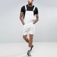 Vintage Mens Denim Edge Strap Denim Shorts One-Piece Working Bib Top Pants