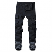 Arrival Men Motorcycle Jeans Multi-Pocket Pants Slim Pants Punk Feet Trousers