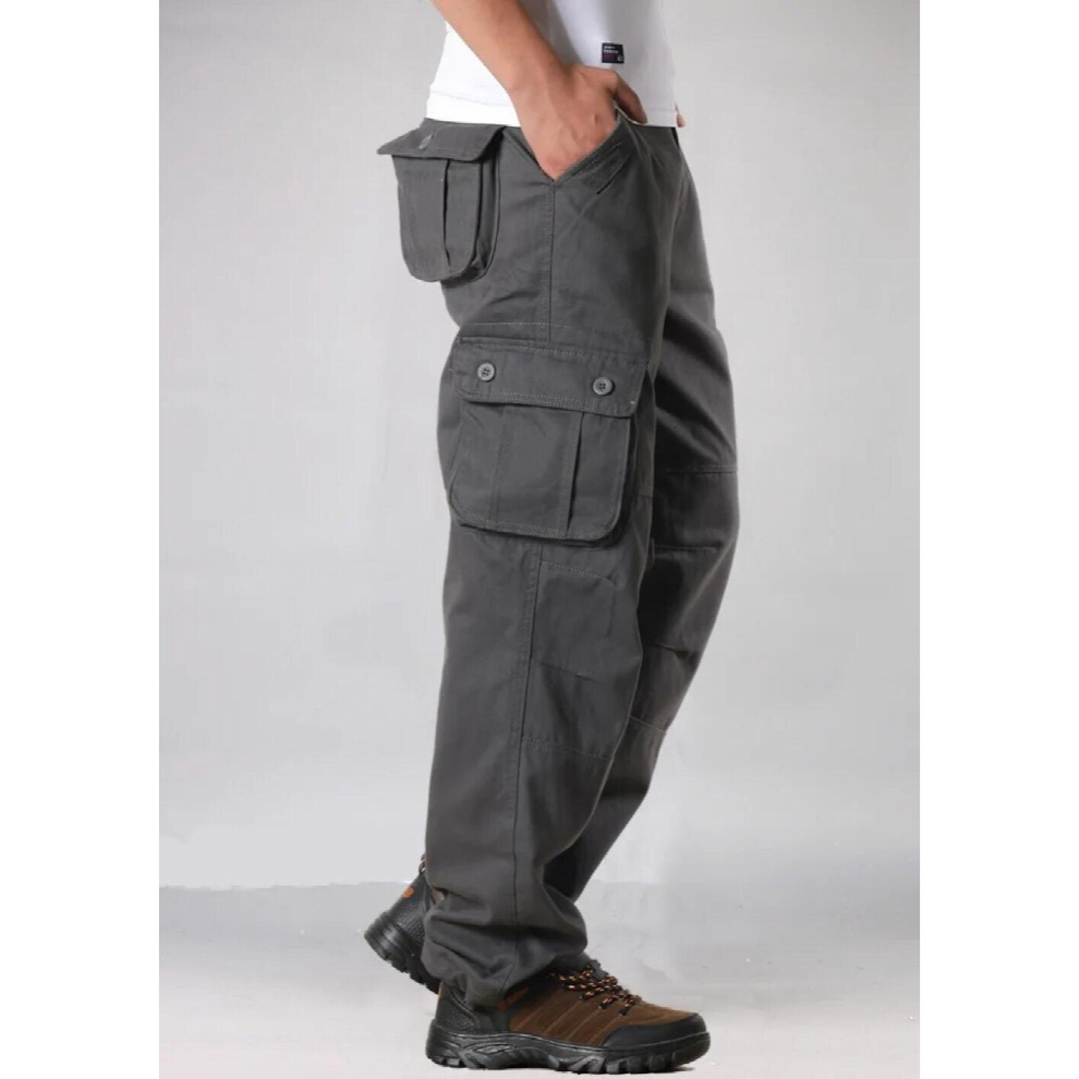 Mens Spring and Autumn 100% Cotton Cargo Pants Outdoor Leisure Multi-Pocket Loose Straight Casual Pants-image-OPC-PCQQX8Y-NEW