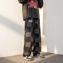 Youth Hip Hop Youth Jeans Mens Mid-waist Pants Plaid Ins Handsome Casual Spring and Autumn Trousers