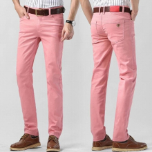 Classic Men Red Yellow Jeans Casual Classic Style Slim Fit Soft Trousers Male Advanced Stretch Pants