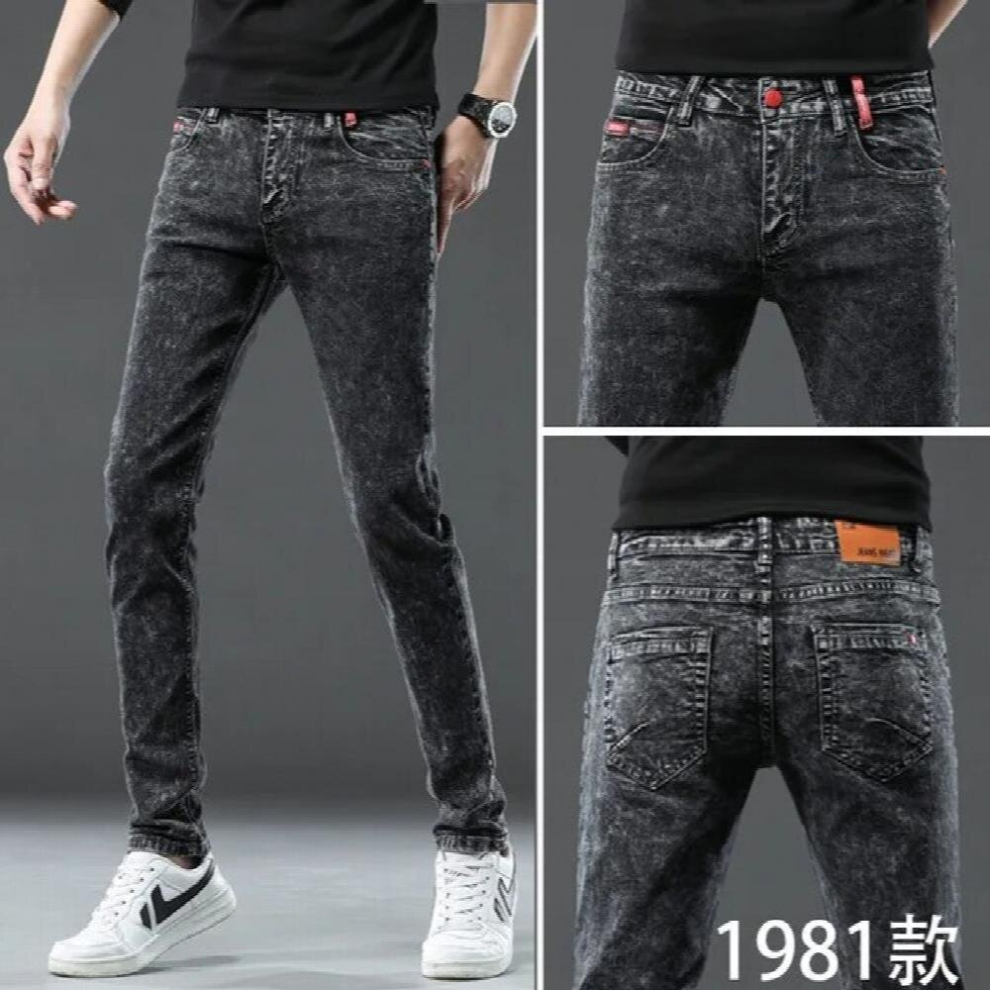 Slim Gray Skinny Jeans Men Casual Classic Cotton Elastic Youth Pencil Denim Trousers-image-OPC-PCQQYJG-NEW