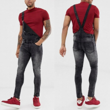 Mens Suspenders Denim Pants Cargo Gray Casual Denim Brace Trousers