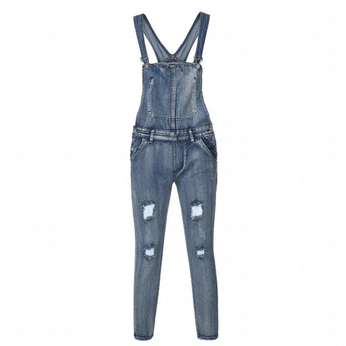 Mens Suspender Jeans Ripped Leisure Tooling Shoulder Strap Jeans