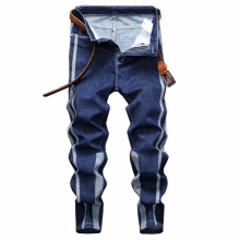 Mens Matching Jeans Youth Personality Stitching Slim Fit Dark Denim Stretch Four Seasons Casual