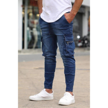 Men S Multi-Pocket Stretch Jeans Teenagers Zipper Decorations Cargo Jeans
