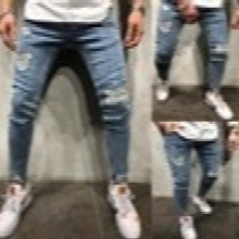 Mens Stretch Jeans Teenagers Leisure Ripped Jeans