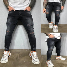 Mens Ripped Jeans Teenagers Ripped Stretch Jeans