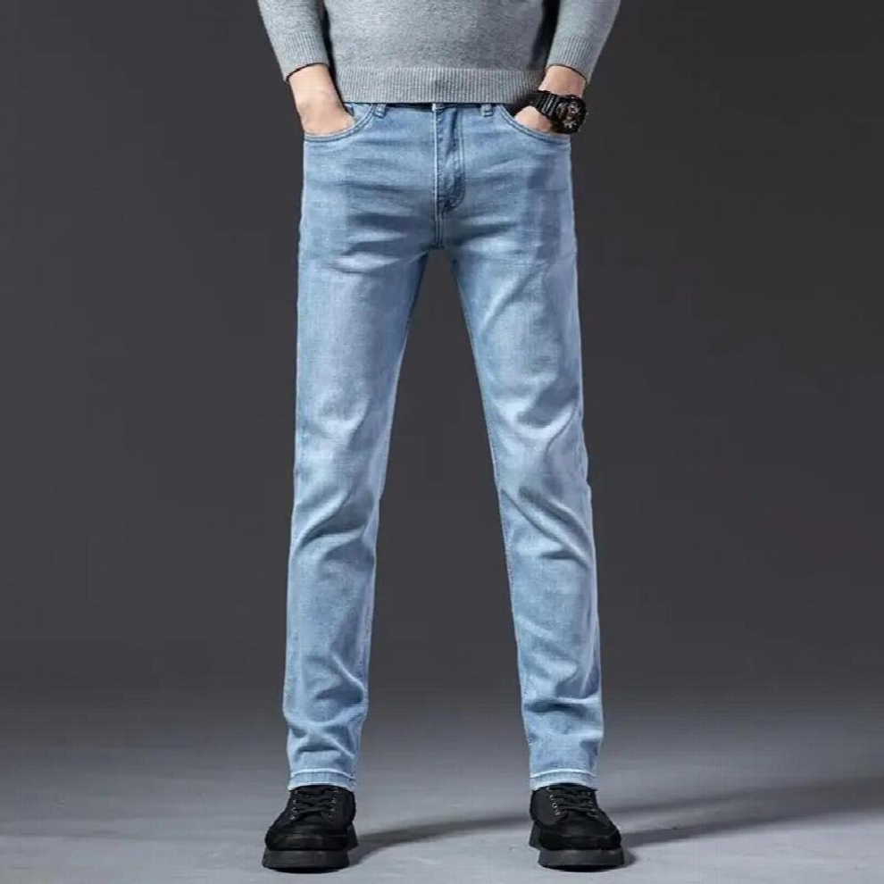 Classic Style Men Jeans Business Casual Stretch Slim Denim Pants Light Trousers Male-image-OPC-PCQQZJB-NEW